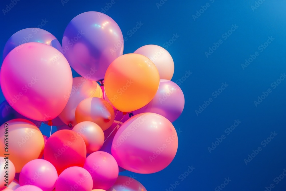 Vibrant Balloon Bouquet Against Blue Sky Vibrant Balloon Bouquet Against Blue Sky