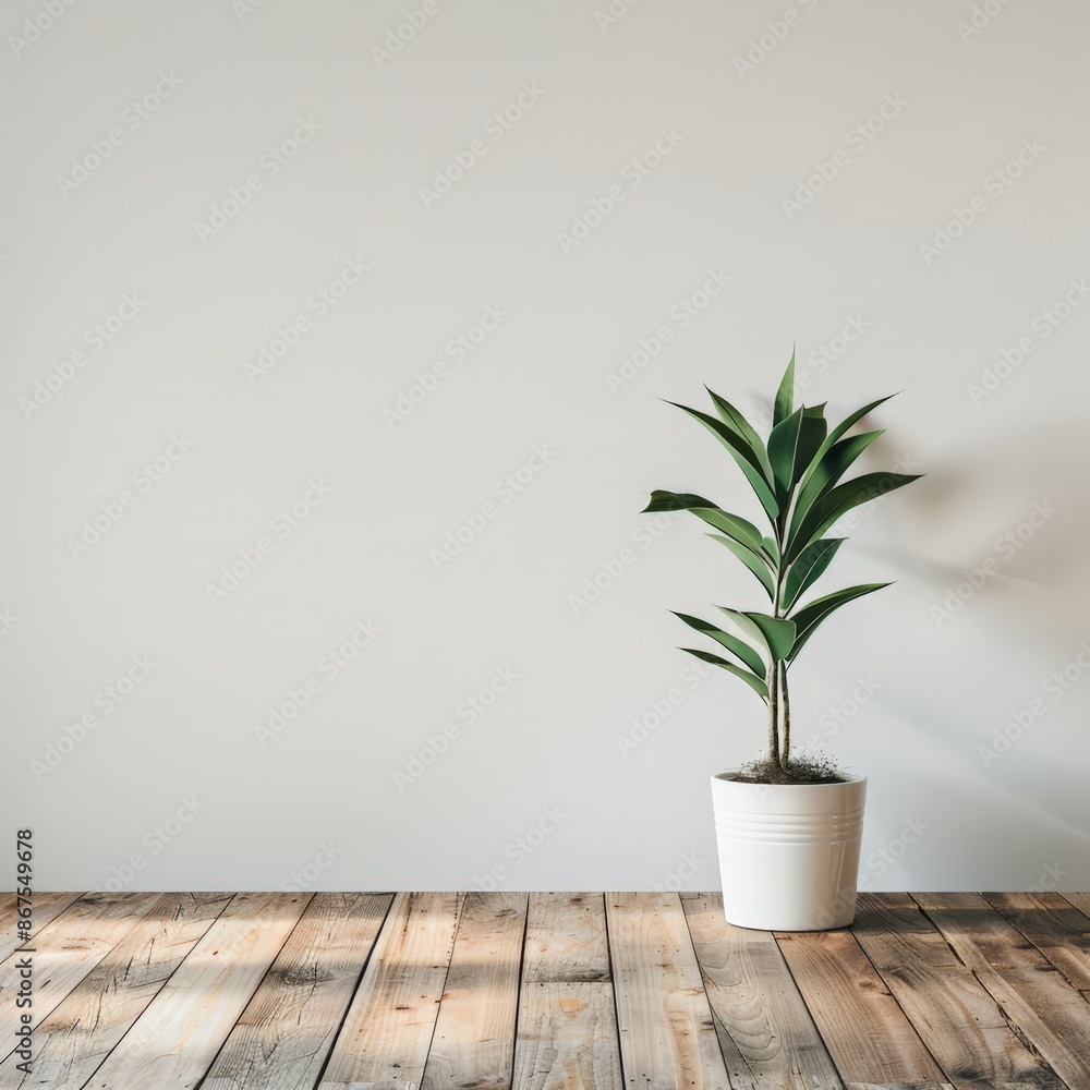 Modern Minimalist Potted Plant on Rustic Wood Table Modern Minimalist Potted Plant on Rustic Wood Table