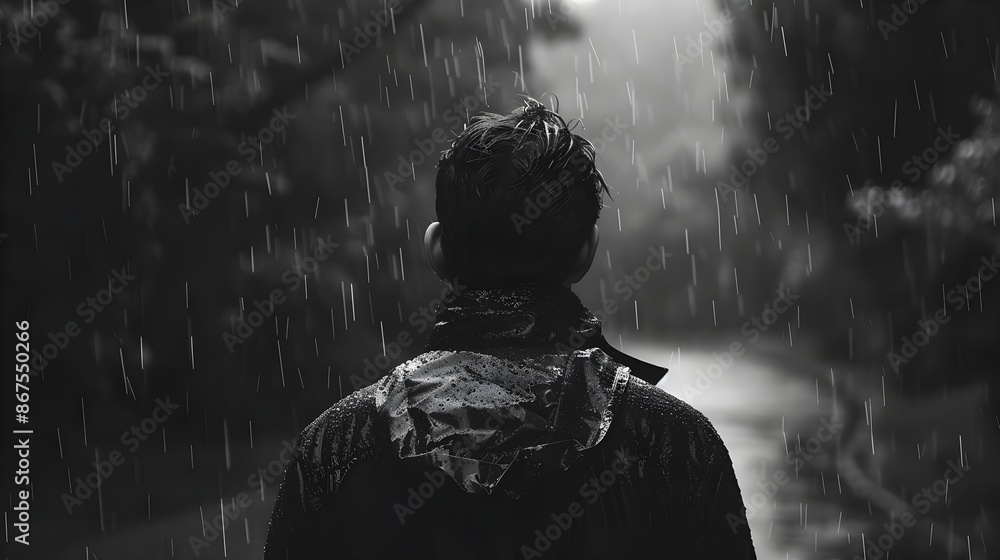 Obraz premium Fighting mental health, black and white, depressing mood, rainy day