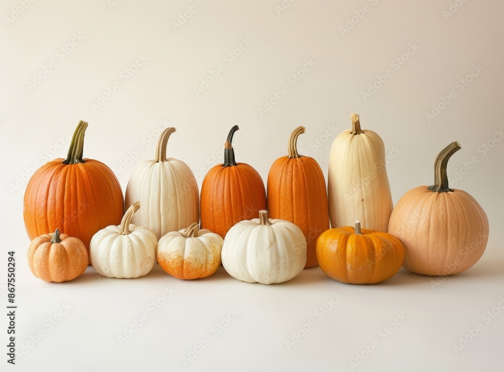 Autumn Harvest Pumpkins: A Collection of Seasonal Gourds in Shades of Orange and White Autumn Harvest Pumpkins: A Collection of Seasonal Gourds in Shades of Orange and White