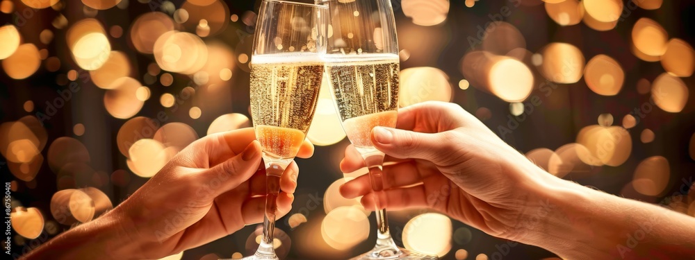 Celebratory Toast with Champagne Bubbles Celebratory Toast with Champagne Bubbles