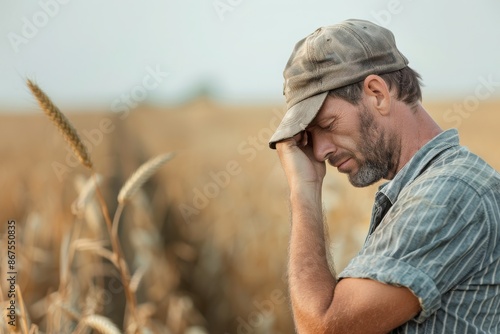 A man is standing in a field of tall grass, looking down © AnuStudio