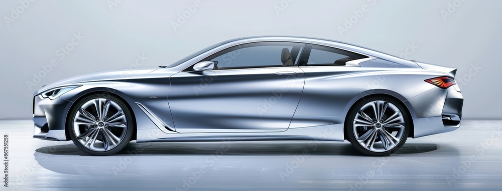 Sleek Silver Sports Car with Alloy Wheels on a Studio Background Sleek Silver Sports Car with Alloy Wheels on a Studio Background