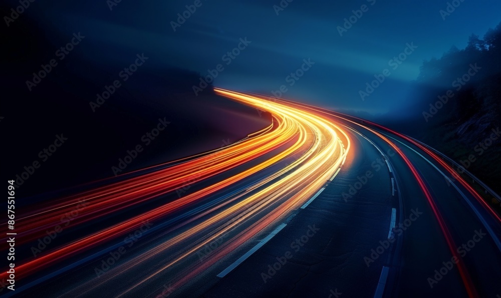 Highway at Night with Blurred Lights Highway at Night with Blurred Lights