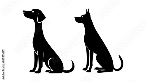 dogs sitting illustration, simple illustration of dogs of different breed sitting, vector image of dogs sitting