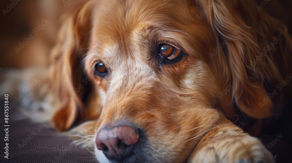 Macro photograph of a golden retriever dog s melancholic gaze Macro photograph of a golden retriever dog s melancholic gaze