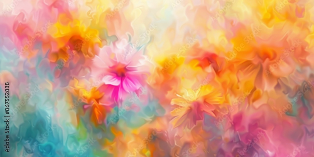 Obraz premium A vibrant abstract floral art piece with bright, soft, and warm colors, creating a dreamy background.