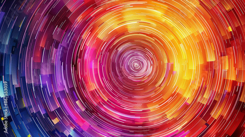 an AI-generated artwork featuring color fields arranged in concentric circles, creating a sense of radiating energy and movement