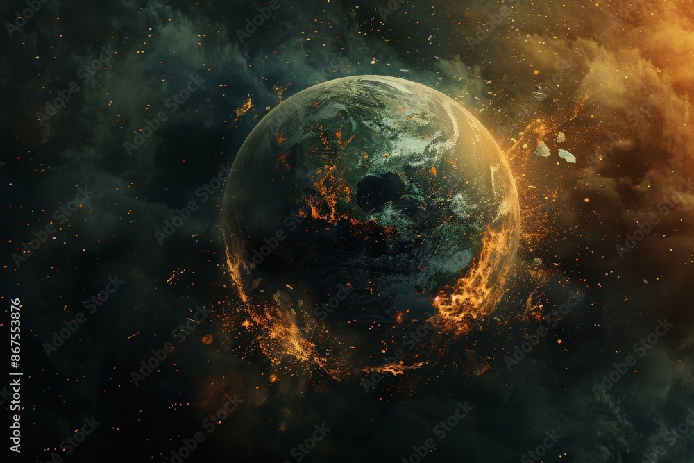 Earth in Flames: Apocalyptic Globe with Fire and Smoke Earth in Flames: Apocalyptic Globe with Fire and Smoke