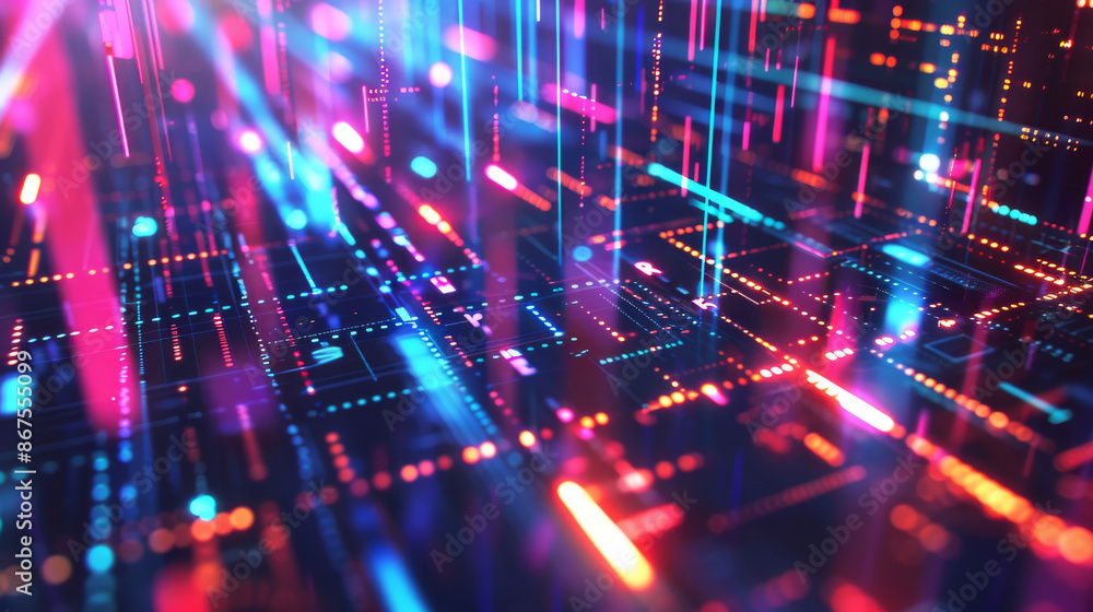 A dynamic digital innovation background with abstract shapes and patterns A dynamic digital innovation background with abstract shapes and patterns