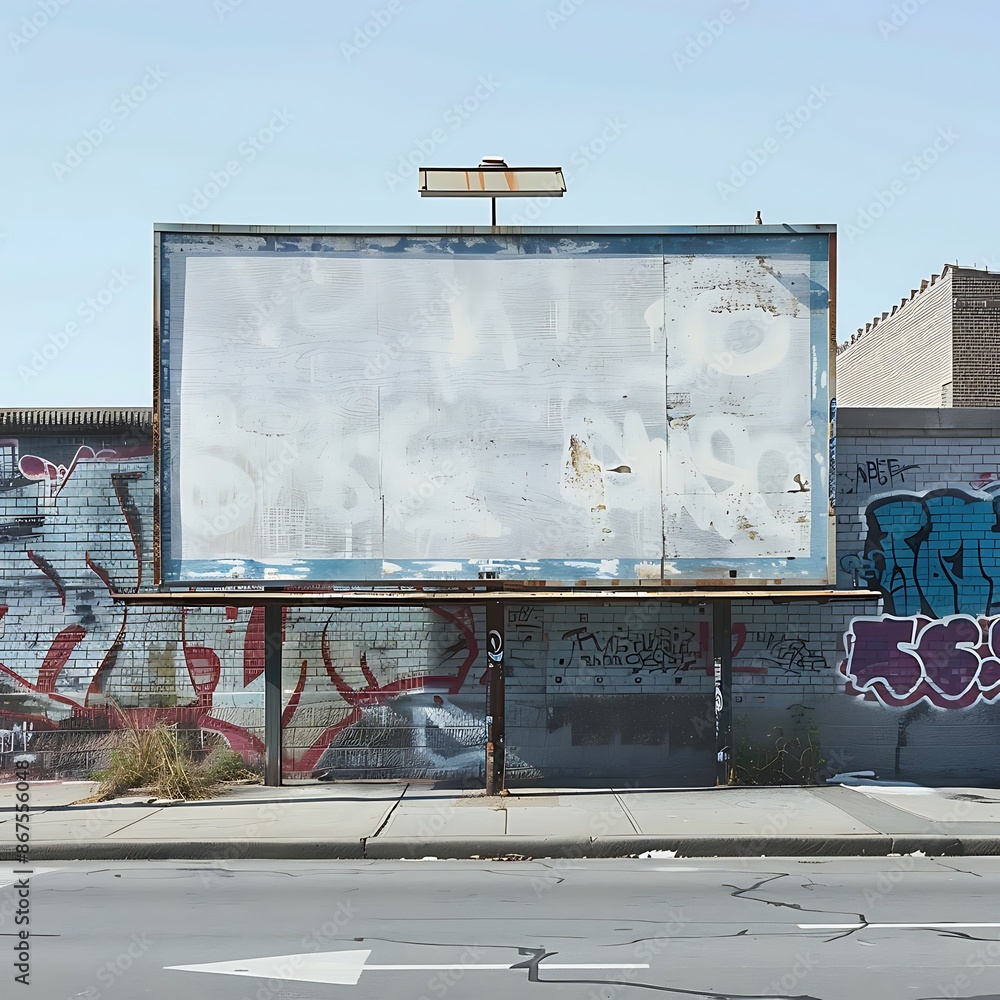 Edgy graffiti-style blank billboard on an urban wall, suited for trendy, youthful advertisements.