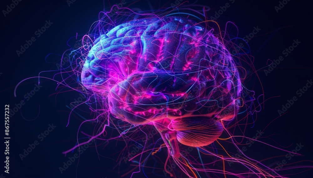 Neural Network Illustration with Purple and Pink Electrical Currents Neural Network Illustration with Purple and Pink Electrical Currents