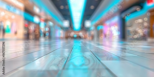 A shopping mall department store interior with blurred background and space for banner. Concept Interior Design, Department Store, Shopping Mall, Blurred Background, Retail Space
