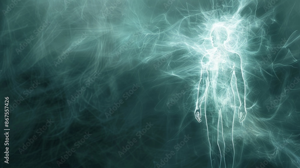 Ethereal Glow: Translucent Figure in a Blurred, Glowing Environment Ethereal Glow: Translucent Figure in a Blurred, Glowing Environment