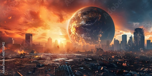 Postapocalyptic world after massive nuclear explosion causes global doomsday scenario. Concept Postapocalyptic World, Nuclear Explosion, Global Doomsday Scenario