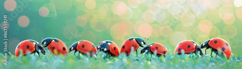 Ladybugs on a smart window display, vibrant red, photorealistic, watercolor and futuristic effect
