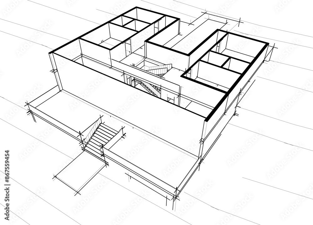 house building sketch architecture 3d illustration house building sketch architecture 3d illustration