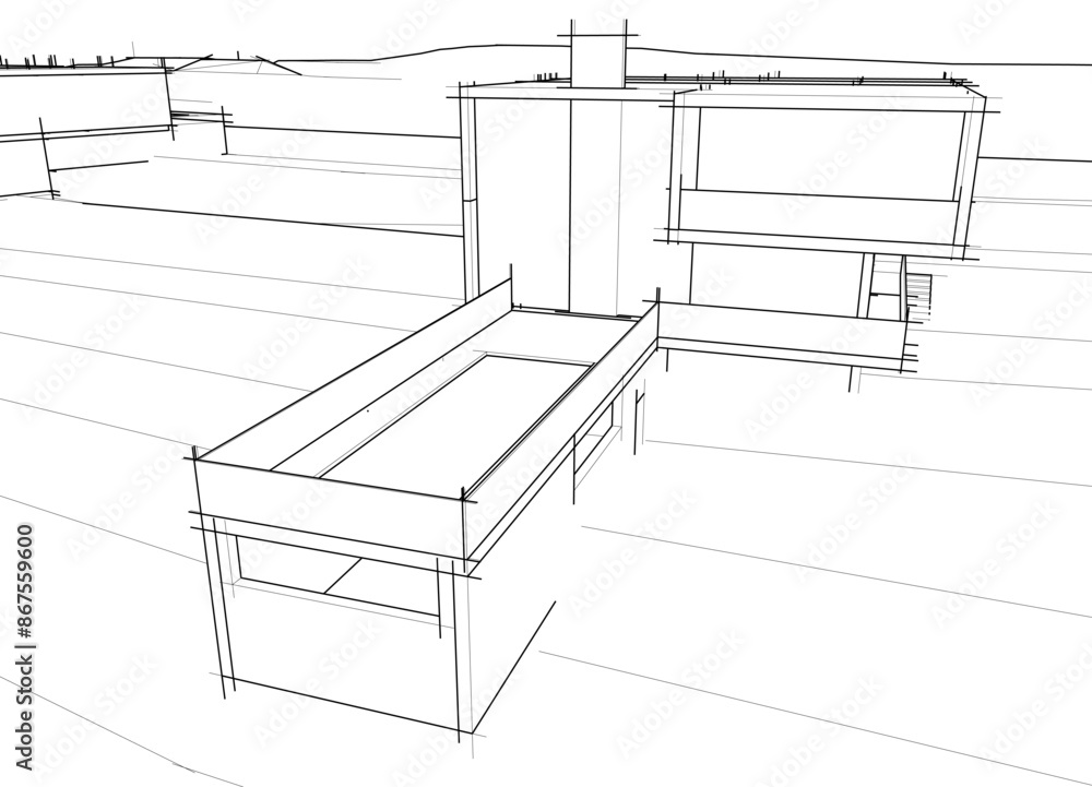 house building sketch architecture 3d illustration house building sketch architecture 3d illustration