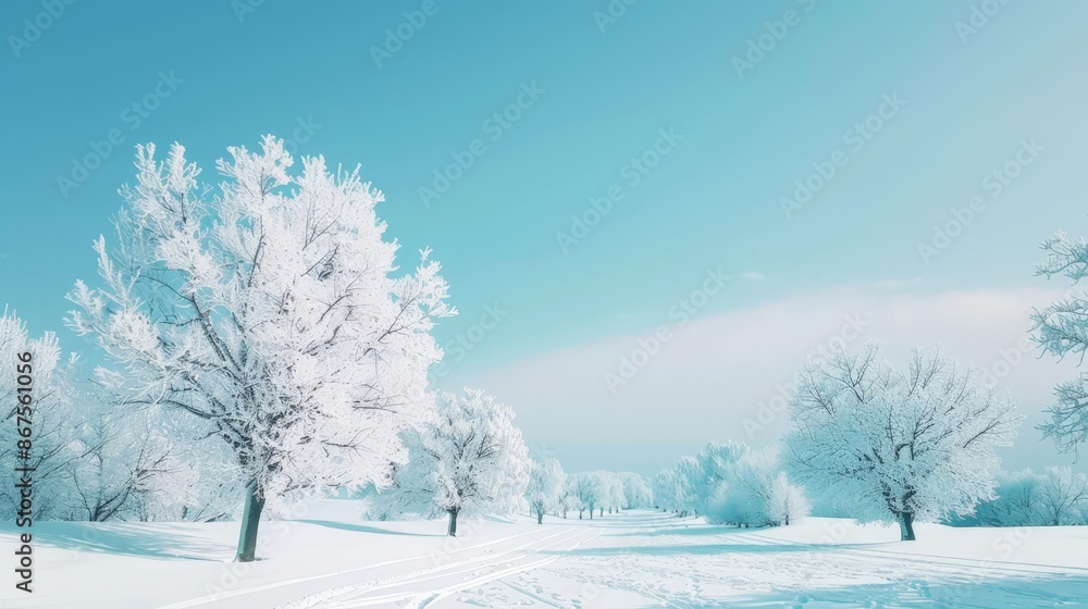 Snowy Winter Landscape with Trees and Path Snowy Winter Landscape with Trees and Path