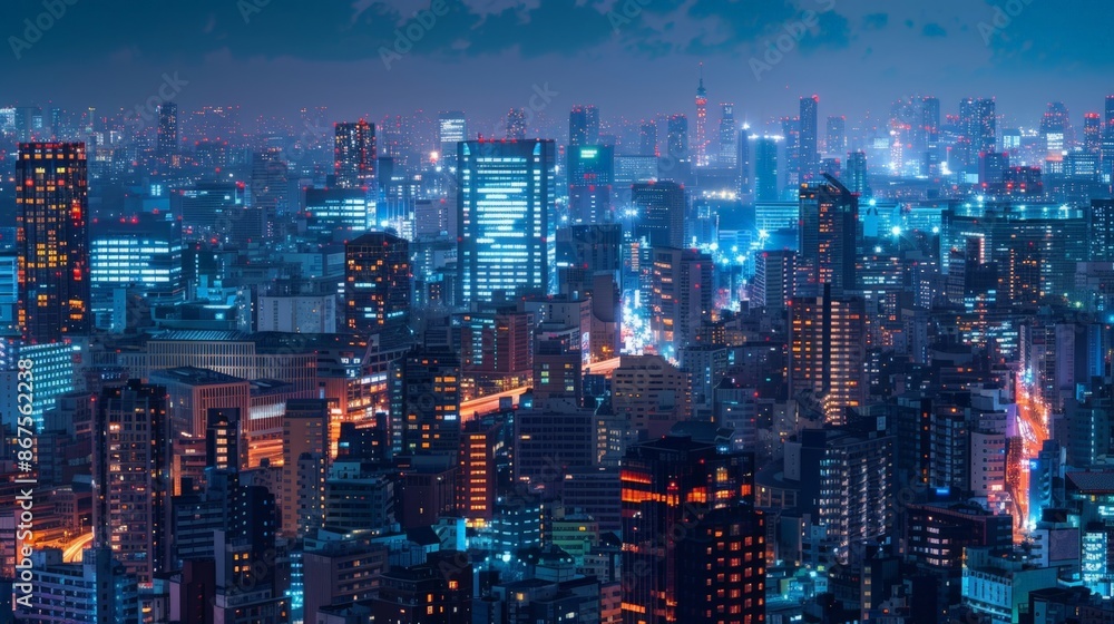 Vibrant Night Cityscape with Illuminated Skyscrapers and Neon Lights Vibrant Night Cityscape with Illuminated Skyscrapers and Neon Lights