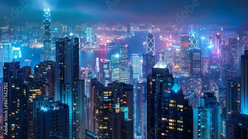 Wallpaper Mural Vibrant Night Cityscape with Illuminated Skyscrapers and Lights Torontodigital.ca