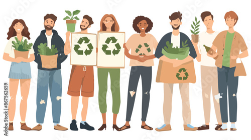 People with reuse sign. Environmental activists 