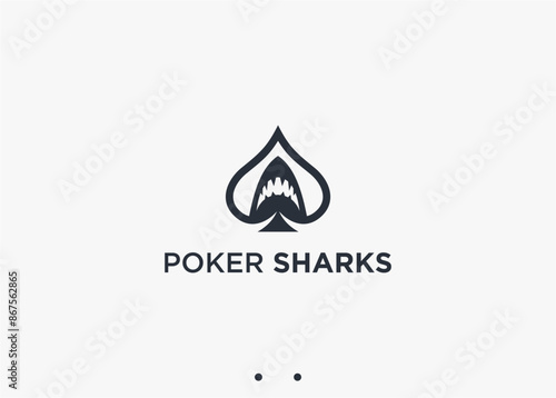 spade with shark logo design vector silhouette illustration