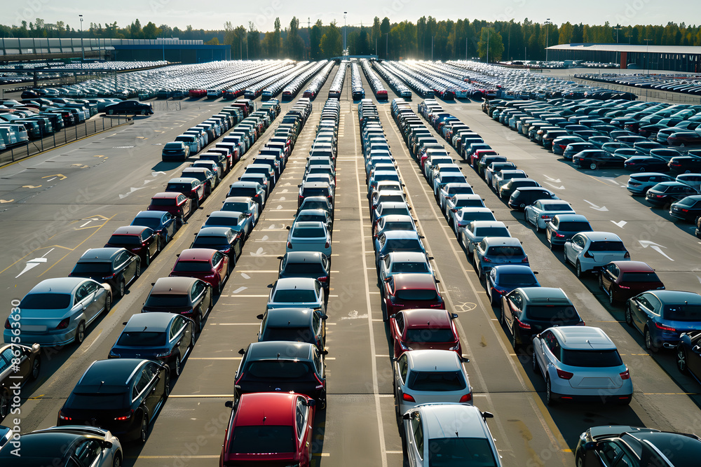 Fototapeta premium Aerial View of Crowded Parking Lot