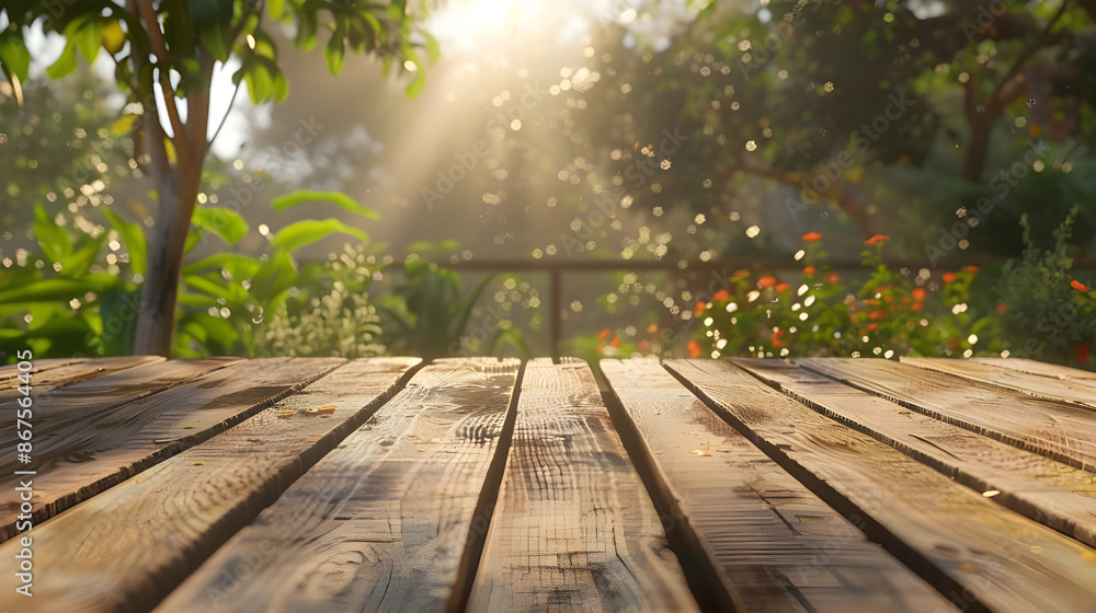 empty wooden table on nature outdoors in sunlight in gardenr empty wooden table on nature outdoors in sunlight in gardenr