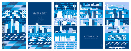 Vertical cityscape panorama Megapolis city view Smart city. Urban landscape with many building. Collection of houses, skyscrapers, buildings, supermarkets with streets and traffic. Vector illustration