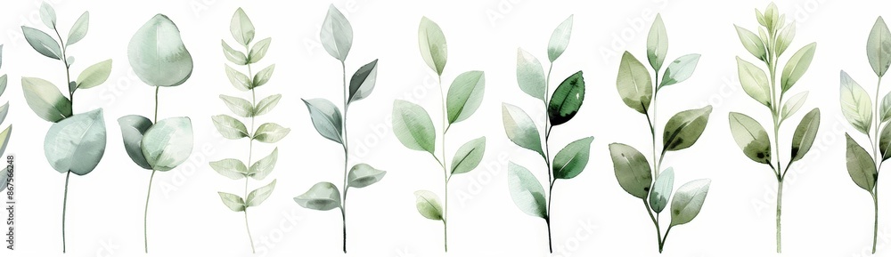 Naklejka premium Stylized Watercolor Leaves Collection