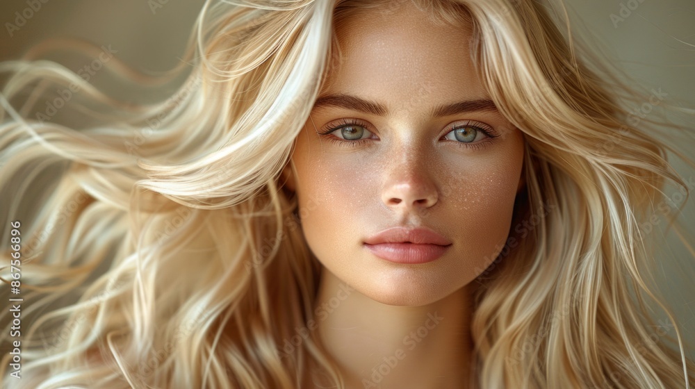 A Blonde Womans Serene Gaze in a Softly Lit Studio. Generative AI A Blonde Womans Serene Gaze in a Softly Lit Studio. Generative AI
