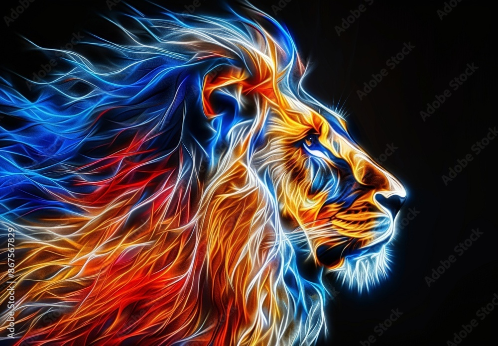 Majestic Lion's Mane: Vivid, Colorful, and Stylized Digital Art Majestic Lion's Mane: Vivid, Colorful, and Stylized Digital Art