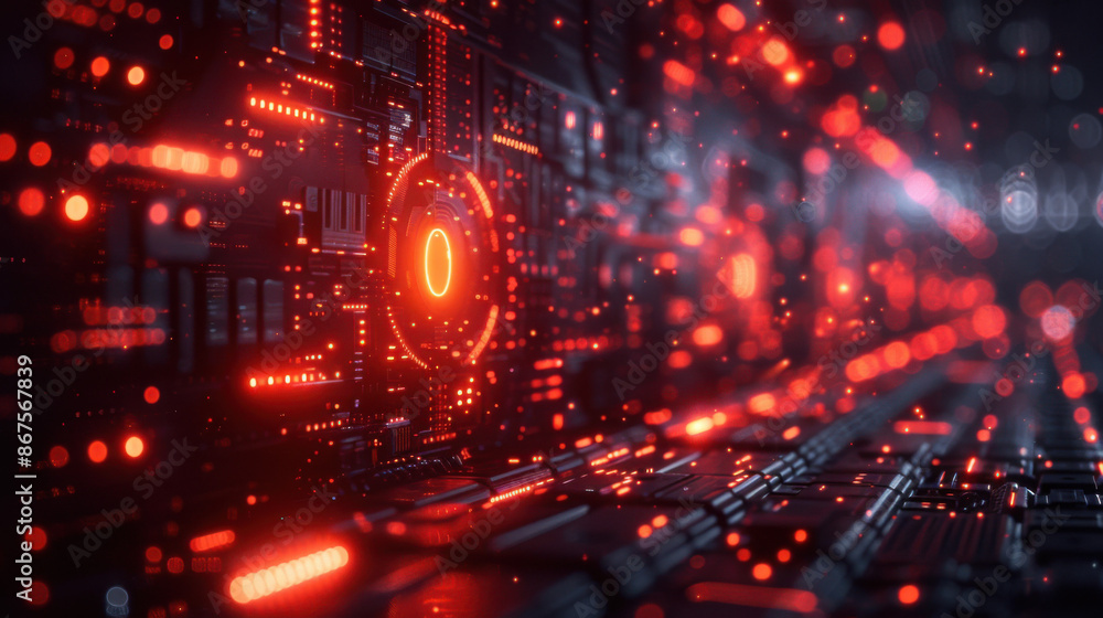 Fototapeta premium Futuristic Red Glowing Circuit Board