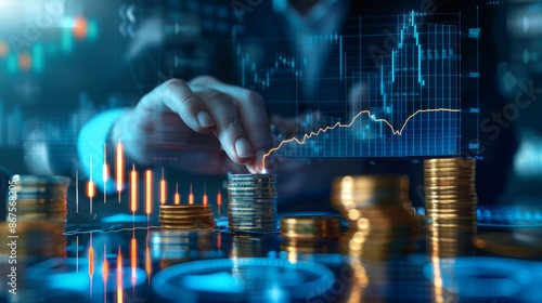 Digital Prosperity Business Expert Analyzing Wealth Growth with Holographic Interface in Modern Tech Environment