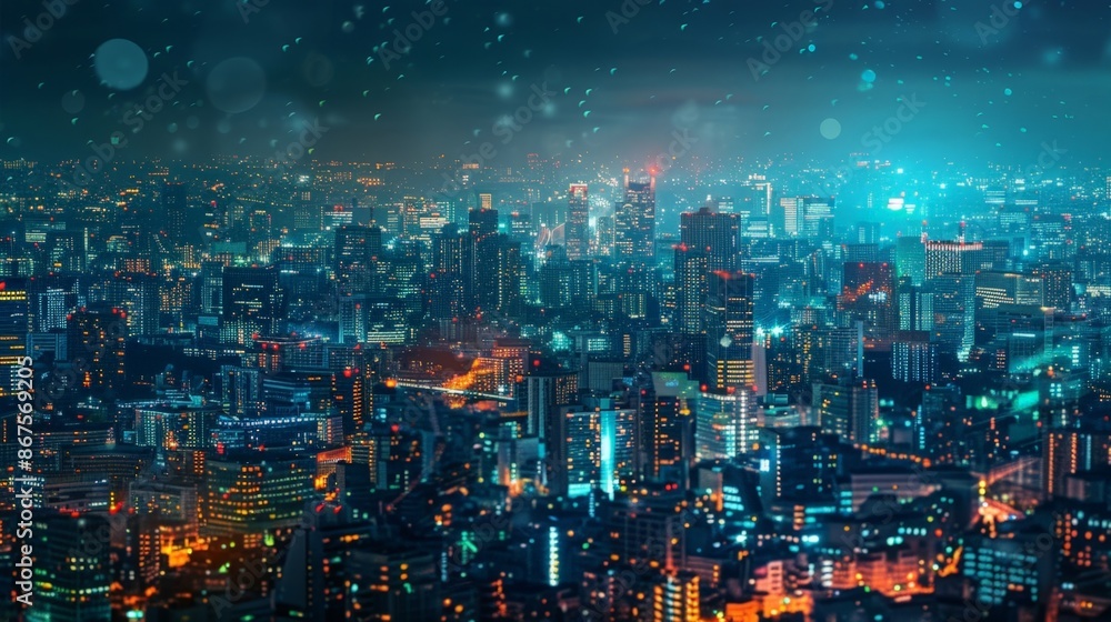 Fototapeta premium Vibrant Night Cityscape with Lights and Skyline