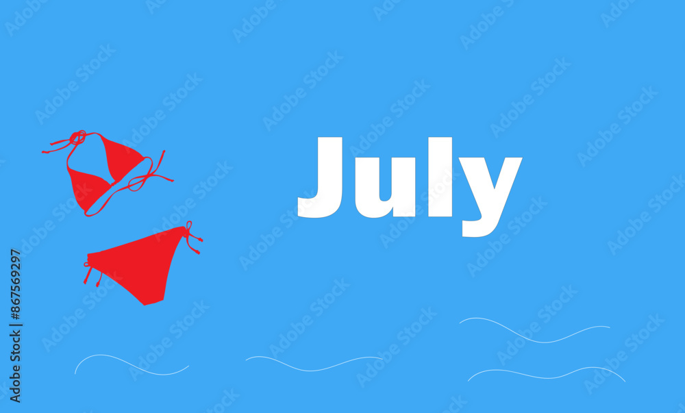 july text swimsuit red blue background july text swimsuit red blue background