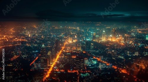 Vibrant Night Cityscape with Lights and Skyline © Bipul Kumar