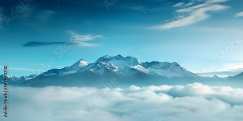 Endless mountain range peaks tower above clouds reaching for the stars. Concept Landscape Photography, Nature, Mountains, Starry Skies © Ян Заболотний