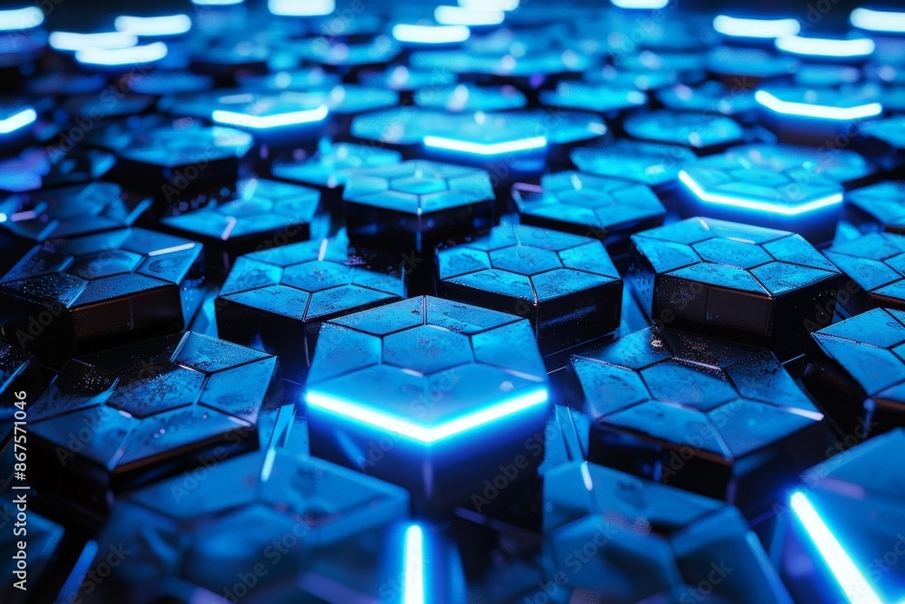 Obraz premium Cybernetic Honeycomb Pattern with Glowing Blue Lines