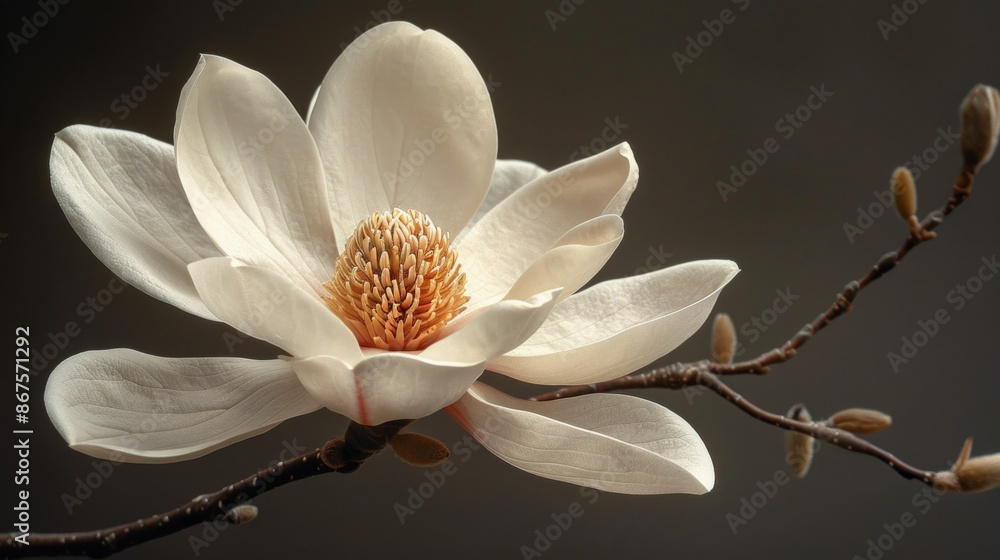 A Delicate Magnolia Blossom Unfurls in the Gentle Light of Spring. Generative AI
