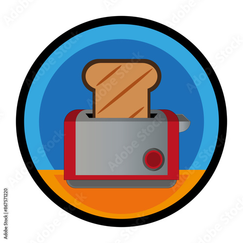 Vector e ilustración de tostadora con una tostada. Icono circular de cocina para tiendas, sitio web y app.