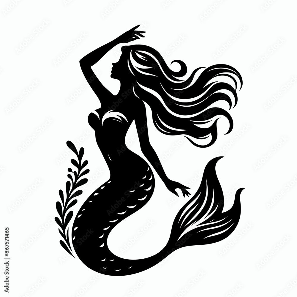 Mermaid silhouette vector style with white background Mermaid silhouette vector style with white background
