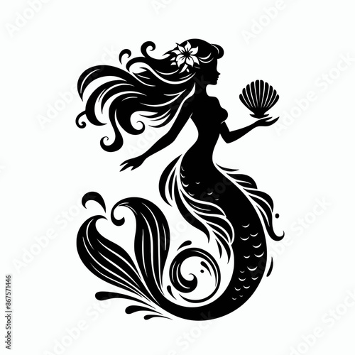 Mermaid silhouette vector style with white background