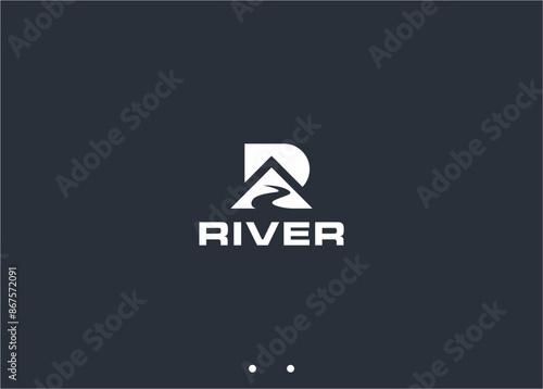 letter r with mountain logo design vector silhouette illustration
