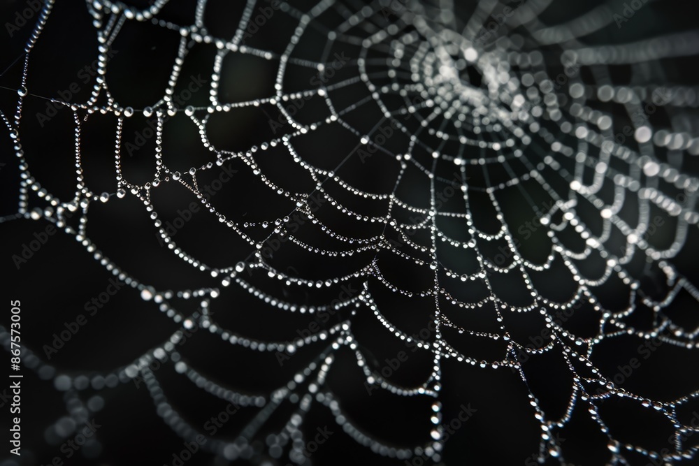 Naklejka premium Close-up of a Spider's Web with Drops of Water
