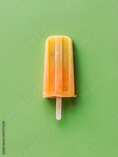 Peach Fuzz Popsicle on a summery green Background with Copy Space