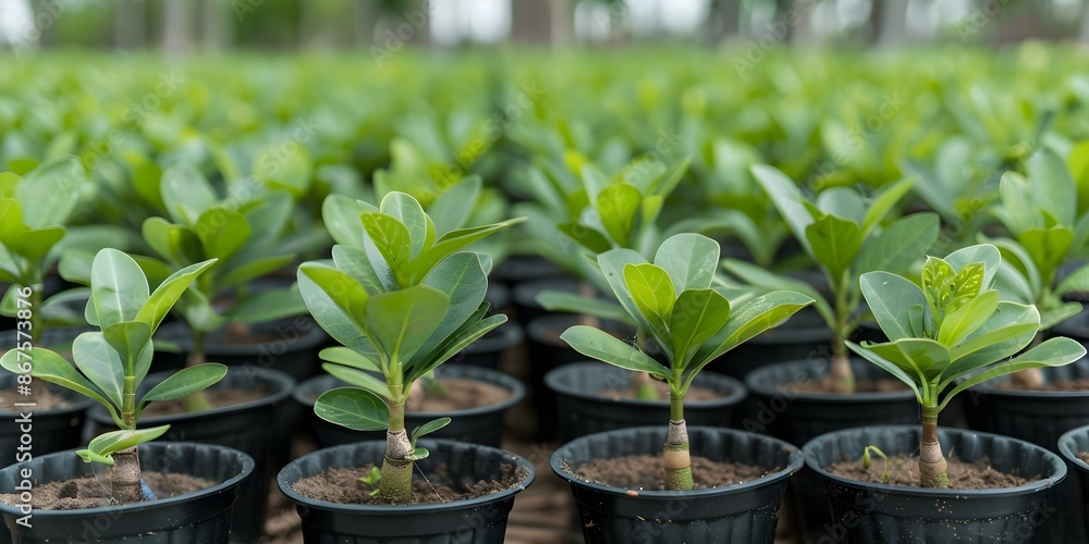 Closeup of seedlings in mangrove forest nursery for conservation and restoration purposes. Concept Mangrove Restoration, Seedling Conservation, Closeup Photography, Eco-friendly Practices Closeup of seedlings in mangrove forest nursery for conservation and restoration purposes. Concept Mangrove Restoration, Seedling Conservation, Closeup Photography, Eco-friendly Practices