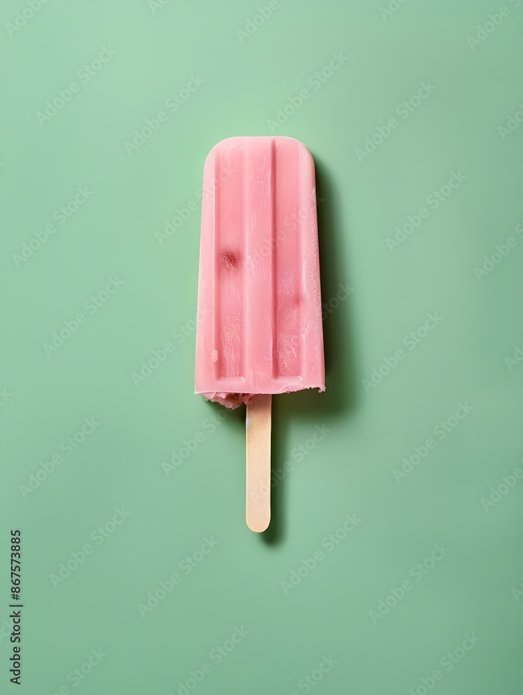 Pink Popsicle on a summery green Background with Copy Space Pink Popsicle on a summery green Background with Copy Space
