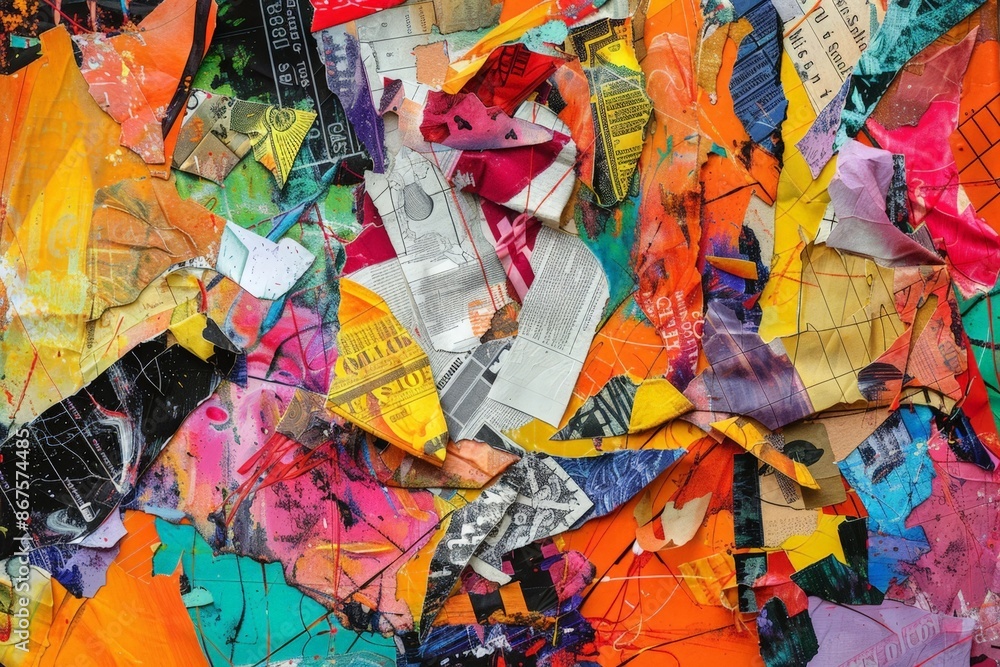 Vibrant Mosaic of Colorful Paper Scraps Vibrant Mosaic of Colorful Paper Scraps